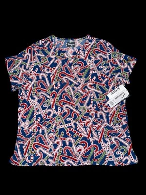 Womens Scrub Top Butter-Soft by UA Candy Cane Christmas Sz 3X Holiday Spirit - Image 1 of 4