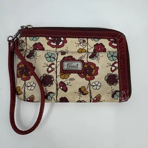 Portamuñecas Billetera Portatarjetas Cuero Fósil Estampado Floral De Colección Hippie Boho - Imagen 1 de 8