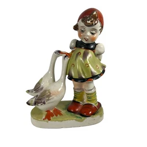 Vintage Girl and Geese Porcelain Figurine, Made in Japan (1950s) 6" x 6.75" - Picture 1 of 6
