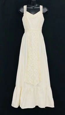 Vintage 1970s ivory white cotton maxi dress boho lace style casual wedding XS - Image 1 of 4