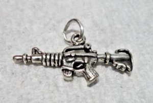 Sterling Silver 3D 23x12mm Military Machine Gun M-16? Rifle Charm! - Picture 1 of 3