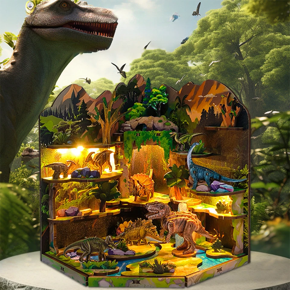 Dinosaurio Exploración Luz Pintura Hágalo Usted Mismo Libro Rincón Construcción Madera Puzzle Juguete Kit Foto 1 de 4