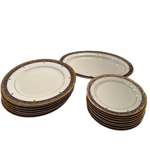 NIKITA Embassy Translucent Blue & Gold Regency Elegant Dinner &salad Plates 16 - Picture 1 of 11