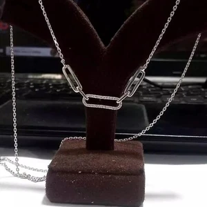 0.25Ct Round Cut Lab Grown Diamond 10K White Gold Women's Paperclip Necklace 18" - Picture 1 of 10