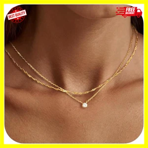 Diamond Necklaces for Women, Dainty 14K Gold/Sterling Silver Choker Necklace Sim - Picture 1 of 6
