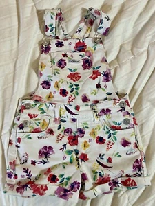 Jordache Shortfalls Girls Size 5T White Floral Summer Overalls Shorts - Picture 1 of 5