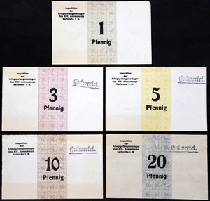 KARLSRUHE ca. 1916 1 3 5 10 20 Pfennig WWI POW Camp Money Lagergeld Lot Germany - Picture 1 of 2