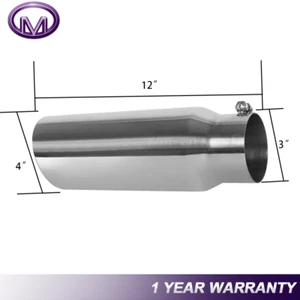 Silver Diesel Exhaust Tip 3" Inlet 4" Outlet 12inch Long Stainless Steel Bolt On - Picture 1 of 8