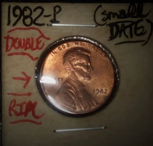 1982 p Double Rim UNC Mint Error Copper Penny Lincoln Wheat 1c Cent - Picture 1 of 3