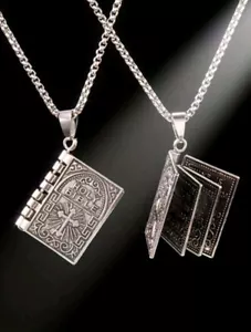 USA Seller Holy Bible Turning Pages Book Christianity Pendant Necklace NEW - Picture 1 of 5