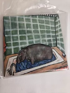 Schmetzpetz Sottobicchiere Piastrelle Ceramica Sottobicchiere Ippopotamo Vasca da Bagno 6”x6” NUOVO - Foto 1 di 7