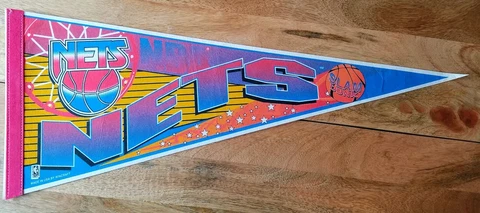 NBA New Jersey Nets Vintage Defunct 1990's SLAM DUNK Team Logo Pennant Wincraft Cover