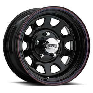 UNIQUE 42 D Window 15X7 5X114.3 ET6 Gloss Black/Red and Blue Stripes (Qty of 1) - Picture 1 of 2