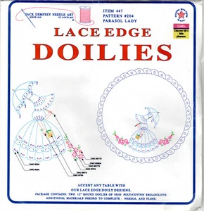 Parasol Lady Lace Edge Doilies Jack Dempsey Needle Art Item 447 Pat 204 2pc 12" - Picture 1 of 5
