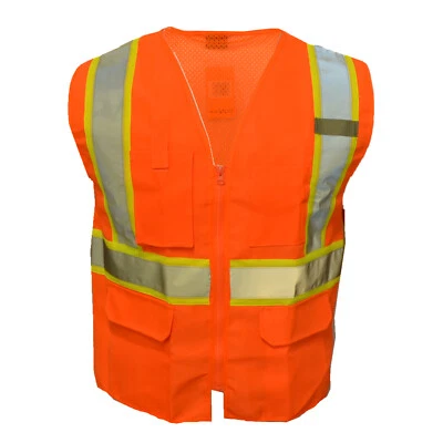 Safety Work Hi Vis ANSI Class 2 Reflective Tape Vest High Visibility W/Pockets - Image 1 of 4