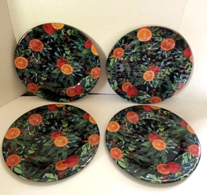 Lot 4 ROBERT STANLEY PLATES Black Citrus Floral Fruit Christmas 10.5” Melamine - Picture 1 of 7