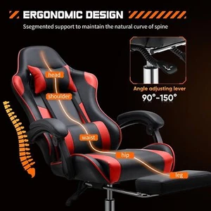 Luxury Gaming Chair PU Leather Ergonomic Reclining Chair w/ Wheels and Footrest - Picture 1 of 47