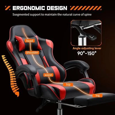 Luxury Gaming Chair PU Leather Ergonomic Reclining Chair w/ Wheels and Footrest - Image 1 of 4