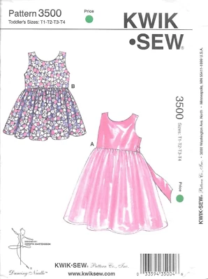Uncut Kwik Sew Sewing Pattern 3500 Toddlers Dresses w Gathered Skirt Sizes T1-T4 - Image 1 of 3