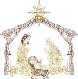 Outdoor Nativity Scene Holy Family Yard 190 LED Lights Stakes Zip Ties 6Ft Light - Picture 1 of 7