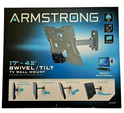 Armstrong Swivel & Tilt  universal TV Wall Mount fits Most 17” to 42” tvs NEW - Image 1 of 2