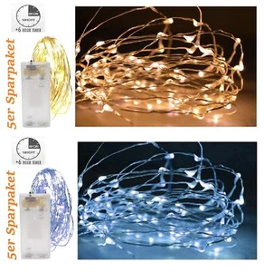 5 x 20er Draht Lichterkette Timer LED Micro Drahtlichterkette Innen Batterie - Bild 1 von 4