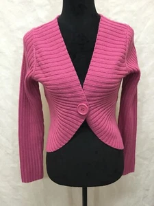 One Step Up Chic Hot-Pink Ribbed Sweater W/Foldover Closing Sz M - Picture 1 of 8