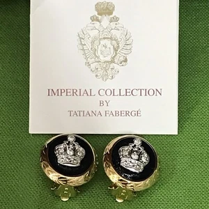 Vintage Tatiana Faberge Earrings Imperial Collection Signed Crown Enamel - Picture 1 of 12