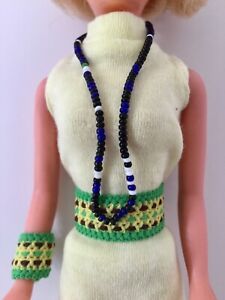 VINTAGE 1960s bead necklace, brocade belt & wrist band, for 11-12in fashion doll