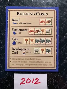 SETTLERS OF CATAN 3061 Blue Building Costs Card Game Replacement Piece 2012 - Picture 1 of 2
