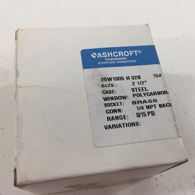Ashcroft 25W1005 H 02B Pressure Gauge 2-1/2" 0-15PSI 1/4" NPT  - Image 1 of 4