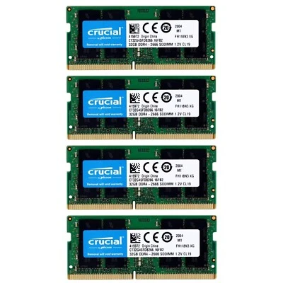 Crucial 128GB (4X32GB) DDR4 2666Mhz CL19 SODIMM Laptop Memory Ram CT32G4SFD8266 - Image 1 of 4