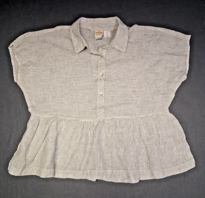C & C California Stripe Linen Button Collared Lagenlook Babydoll Top Size Large - Image 1 of 4