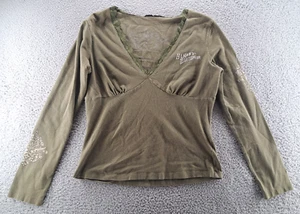 Harley Davidson camicia donna verde medio manica lunga borchie ali floreale libertà - Foto 1 di 12