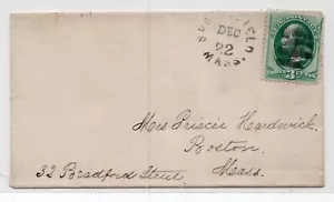 c1872 Springfield MA Rimless Cancel small Banknote Cover Sc#147 - Picture 1 of 2