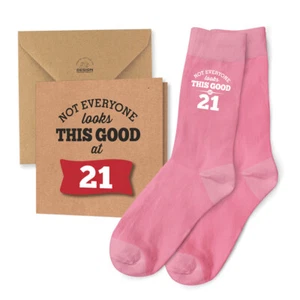 21st Birthday Card & 21st Birthday Gift Socks for Women Funny Keepsake Present - Picture 1 of 10