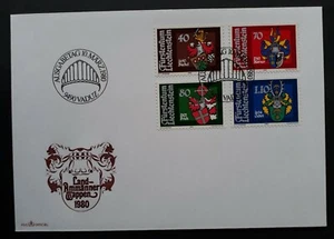 1980 Liechtenstein Embossed Coats of Arms FDC ties 4 stamps cd Vaduz - Picture 1 of 2