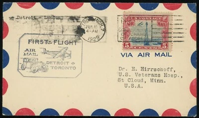 Detroit USA to London Canada First Airmail Flight Cover 5c Postage 1929 #C11 - Image 1 of 2