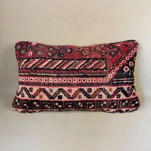 Marokkanisches Kelim Kissen Antik Teppich Kissen Feder Handarbeit 60x40cm Rot - Bild 1 von 14