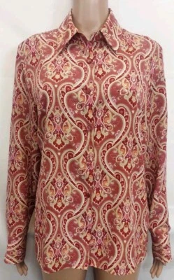KAREN SCOTT Blouse Size Medium Brownish Pink & Golden Paisley Print Long Sleeve - Image 1 of 4