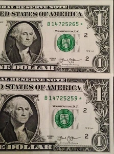 Lot of 2) UNC Consecutive $1 B Series 2013 Dollar Star Note ⭐ Low SERIAL NUMBER - Picture 1 of 7
