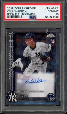 2025 Topps Chrome WILL WARREN #RAWWA RC Rookie Auto New York Yankees PSA 10 - Image 1 of 2