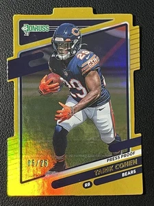 2021 Panini Donruss Die Cut Gold #’D /25 Tarik Cohen Chicago Bears Press Proof - Picture 1 of 3