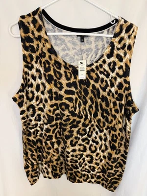 NUEVO CON ETIQUETAS Talbots Mujer Suéter Sin Mangas Estampado Animal Leopardo 2X Suave Foto 1 de 4