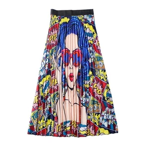Linie langes Kleid Winter Midi Röcke Damen Lady bedruckt hohe Taille Faltenrock A - Bild 1 von 13