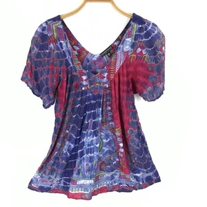 Greater Good Top Womens M/L Purple Pink Tie Dye Short Sleeve Boho Gauzy Flowy - Picture 1 of 6