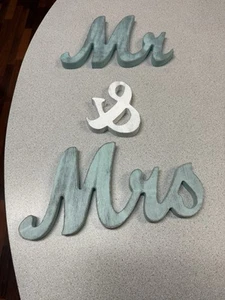 Mr and Mrs Sign for Wedding Table,Large light, blue Mr and Mrs Sign,Wooden Lett - Picture 1 of 4