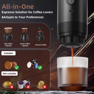 Portable Espresso Maker 20-Bar Pressure 3-in-1 Travel Coffee Machine Rechargable - Picture 1 of 14