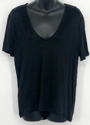NUEVA Camiseta Zara Mujer Mediana Negra Lino Transparente Manga Corta Informal Top Relax Foto 1 de 4