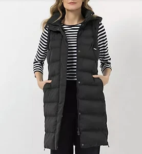 STRANDFEIN Steppweste lange Form Kapuze abnehmbar Seitentaschen Schwarz ⚫️ 48 - Bild 1 von 1